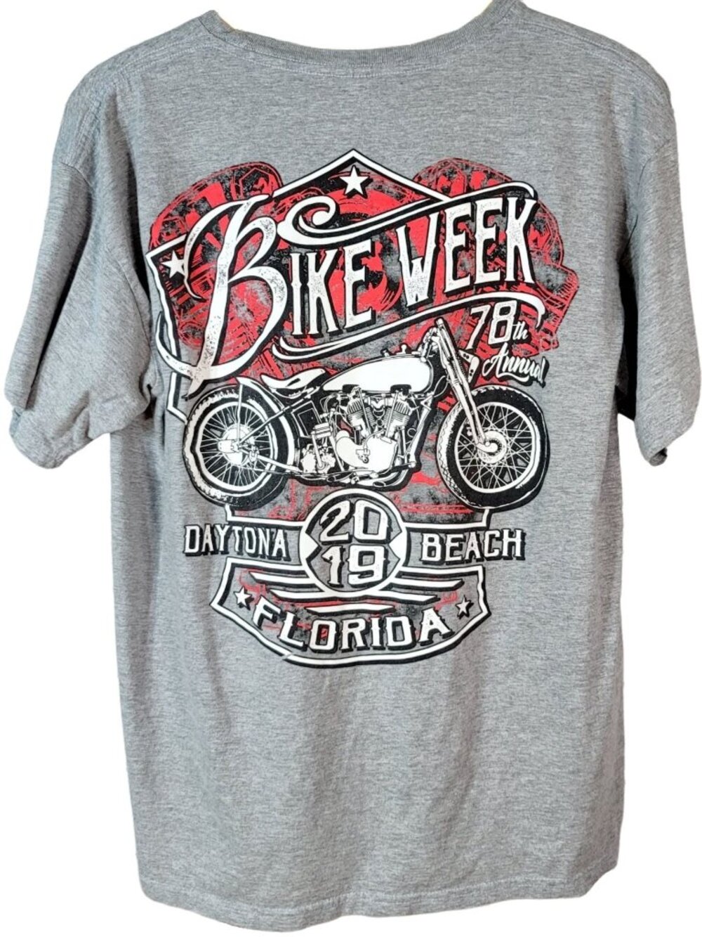 Mens 2019 Bike Week Graphic T Shirt Gray Large Daytona Beach FL 78th Annual